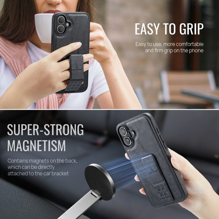 For iPhone 16 Plus Fierre Shann Oil Wax Cow Leather Holder Back Phone Case(Black) by FIERRE SHANN