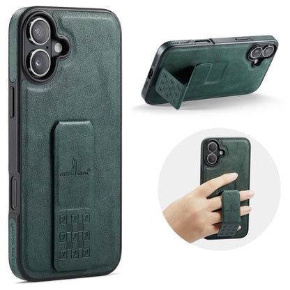 For iPhone 16 Plus Fierre Shann Oil Wax Cow Leather Holder Back Phone Case(Green) by FIERRE SHANN