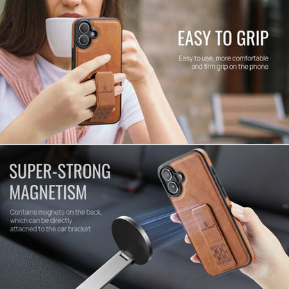 For iPhone 16 Fierre Shann Oil Wax Cow Leather Holder Back Phone Case(Brown) by FIERRE SHANN