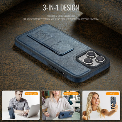 For iPhone 15 Pro Max Fierre Shann Oil Wax Cow Leather Holder Back Phone Case(Blue) by FIERRE SHANN