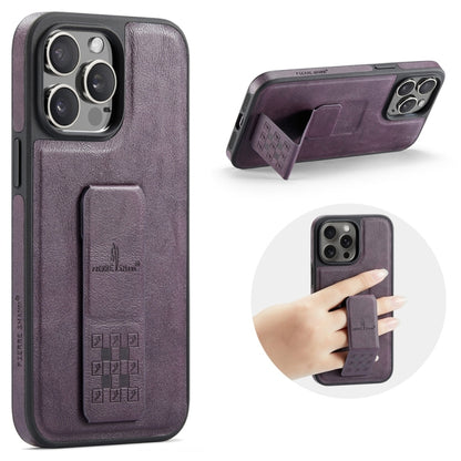 For iPhone 15 Pro Max Fierre Shann Oil Wax Cow Leather Holder Back Phone Case(Purple) by FIERRE SHANN