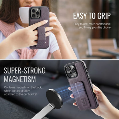 For iPhone 15 Pro Max Fierre Shann Oil Wax Cow Leather Holder Back Phone Case(Purple) by FIERRE SHANN
