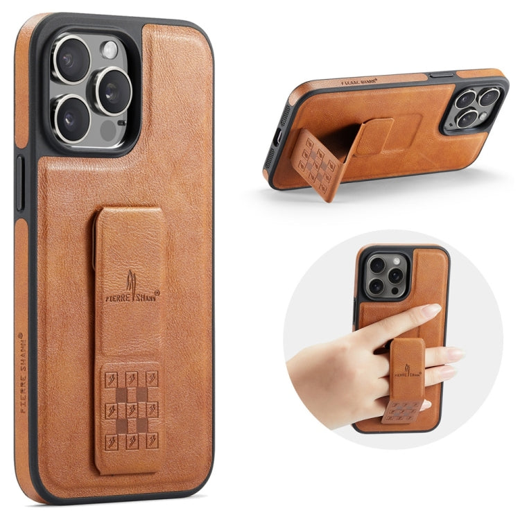 For iPhone 15 Pro Max Fierre Shann Oil Wax Cow Leather Holder Back Phone Case(Brown) by FIERRE SHANN