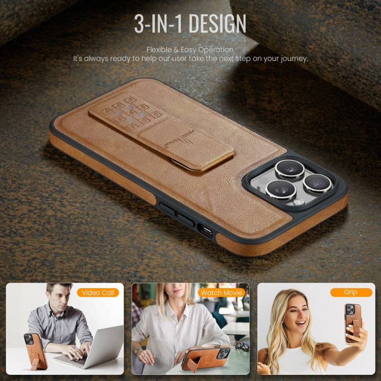 For iPhone 15 Pro Max Fierre Shann Oil Wax Cow Leather Holder Back Phone Case(Brown) by FIERRE SHANN