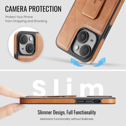 For iPhone 15 Fierre Shann Oil Wax Cow Leather Holder Back Phone Case(Brown) by FIERRE SHANN