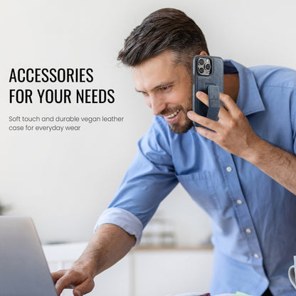 For iPhone 14 Pro Fierre Shann Oil Wax Cow Leather Holder Back Phone Case(Blue) by FIERRE SHANN