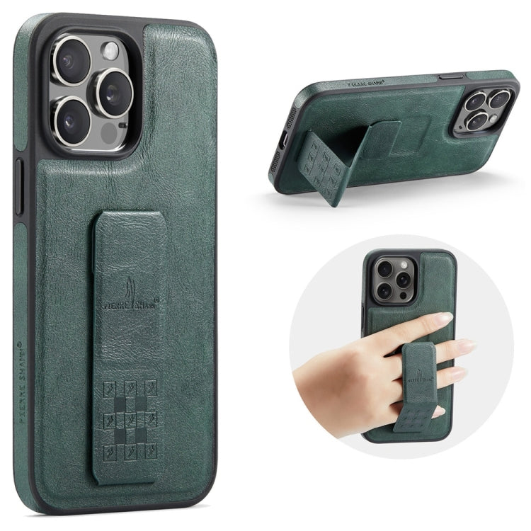 For iPhone 14 Pro Max Fierre Shann Oil Wax Cow Leather Holder Back Phone Case(Green) by FIERRE SHANN