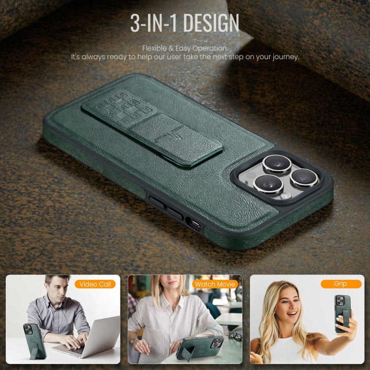 For iPhone 14 Pro Max Fierre Shann Oil Wax Cow Leather Holder Back Phone Case(Green) by FIERRE SHANN