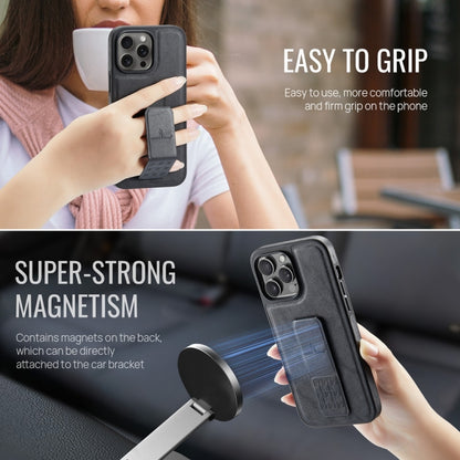 For iPhone 13 Pro Fierre Shann Oil Wax Cow Leather Holder Back Phone Case(Black) by FIERRE SHANN