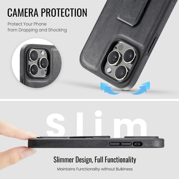 For iPhone 13 Pro Fierre Shann Oil Wax Cow Leather Holder Back Phone Case(Black) by FIERRE SHANN