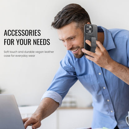 For iPhone 13 Pro Fierre Shann Oil Wax Cow Leather Holder Back Phone Case(Black) by FIERRE SHANN