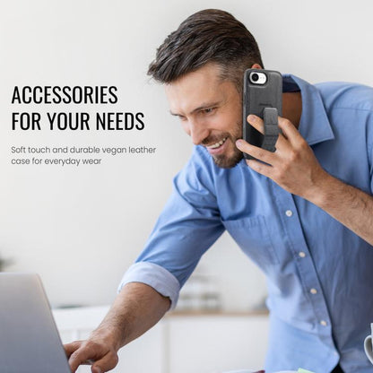 For iPhone 16e Fierre Shann Oil Wax Cow Leather Holder Back Phone Case(Black) by FIERRE SHANN