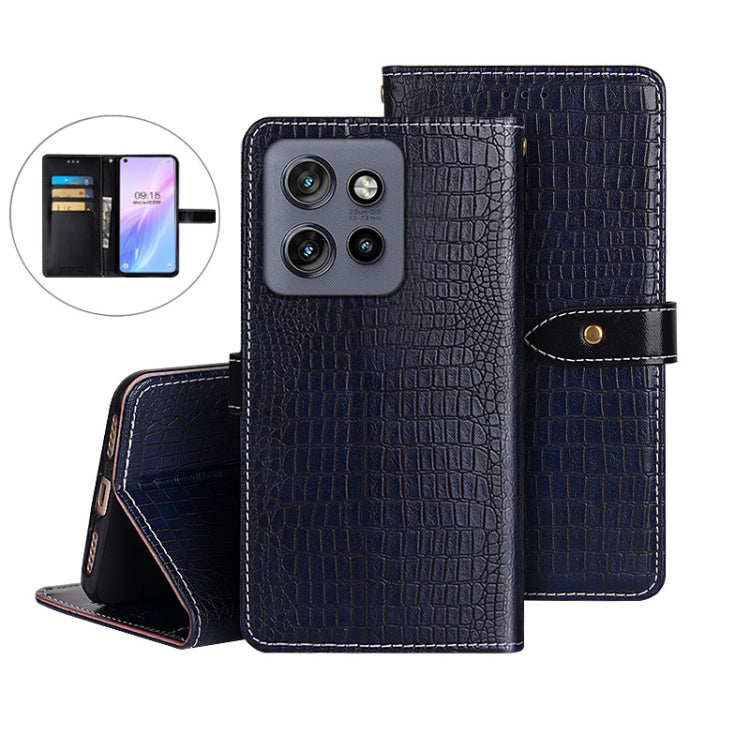 For Motorola Edge 50 Neo idewei Crocodile Texture Leather Phone Case(Dark Blue) by idewei