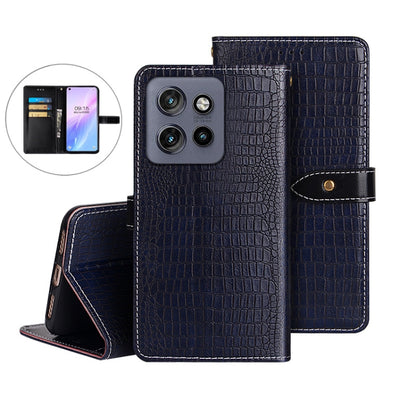 For Motorola Edge 50 Neo idewei Crocodile Texture Leather Phone Case(Dark Blue) by idewei