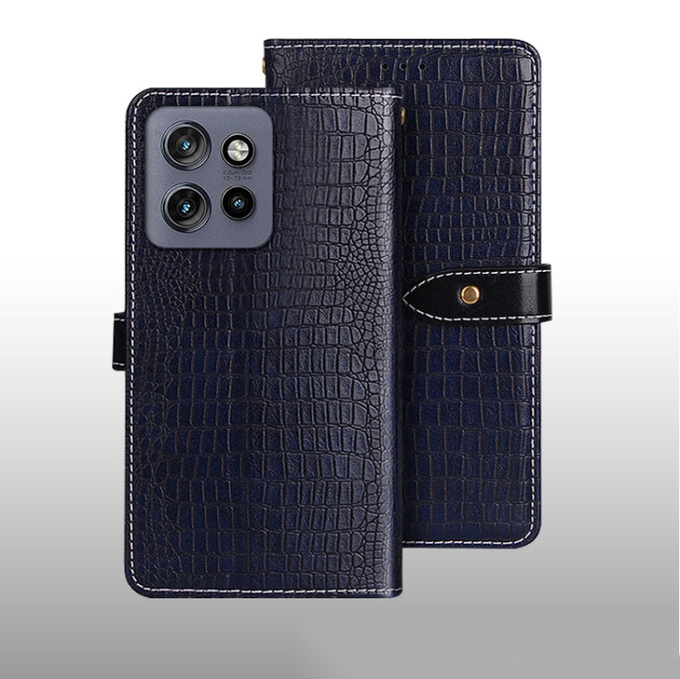 For Motorola Edge 50 Neo idewei Crocodile Texture Leather Phone Case(Dark Blue) by idewei