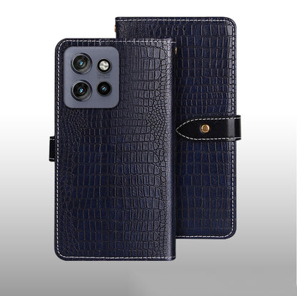 For Motorola Edge 50 Neo idewei Crocodile Texture Leather Phone Case(Dark Blue) by idewei