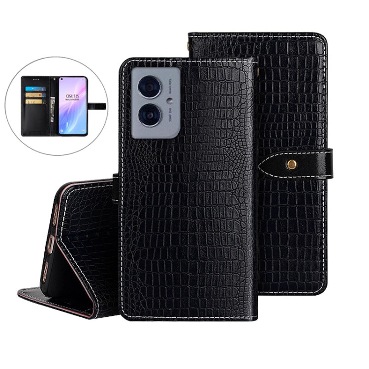 For Motorola Moto G55 5G idewei Crocodile Texture Leather Phone Case(Black) by idewei