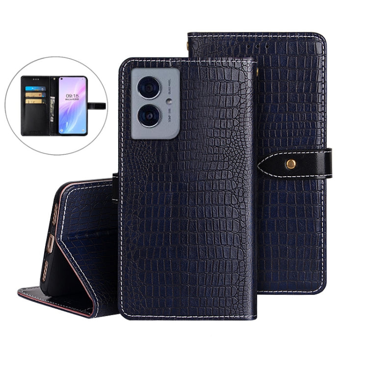 For Motorola Moto G55 5G idewei Crocodile Texture Leather Phone Case(Dark Blue) by idewei