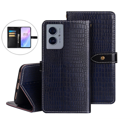 For Motorola Moto G55 5G idewei Crocodile Texture Leather Phone Case(Dark Blue) by idewei