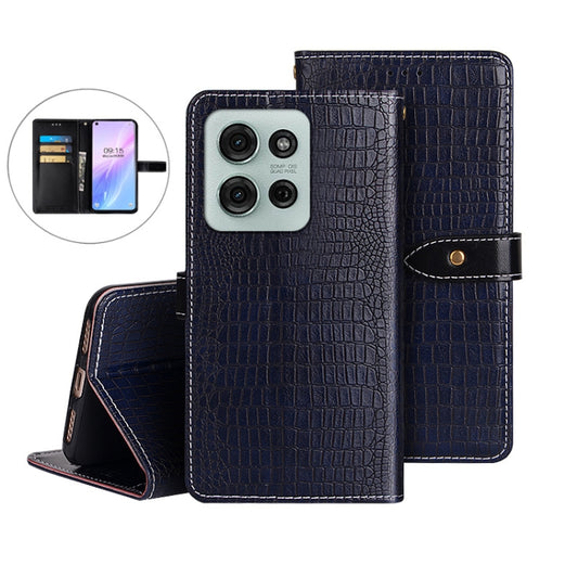 For Motorola Moto G75 5G idewei Crocodile Texture Leather Phone Case(Dark Blue) by idewei