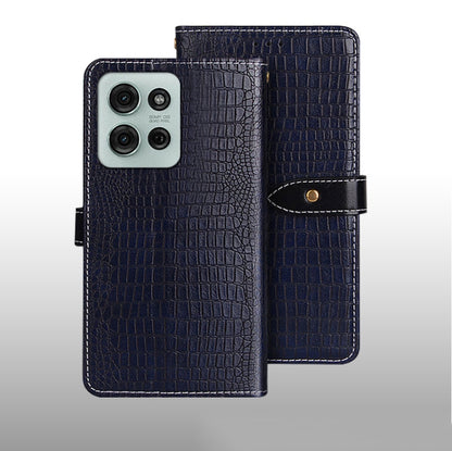 For Motorola Moto G75 5G idewei Crocodile Texture Leather Phone Case(Dark Blue) by idewei