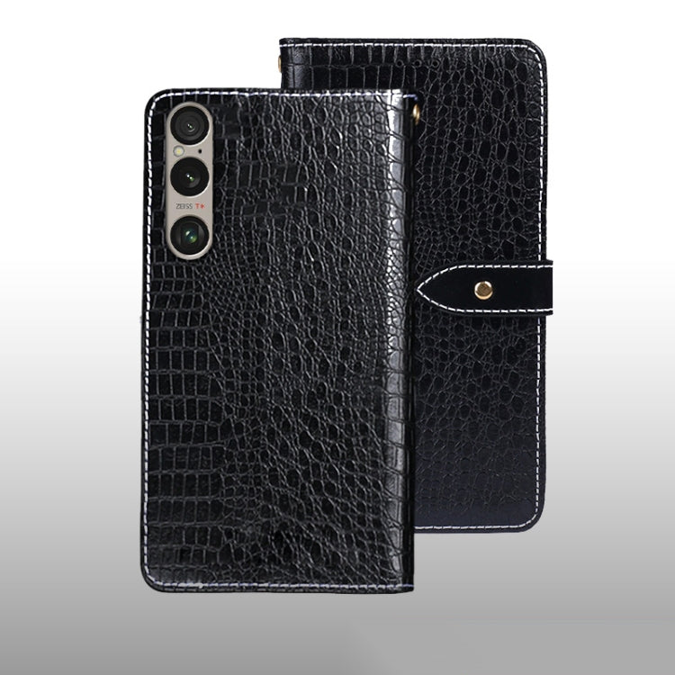 For Sony Xperia 1 VI idewei Crocodile Texture Leather Phone Case(Black) by idewei