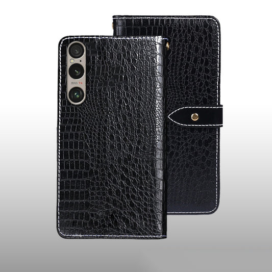 For Sony Xperia 1 VI idewei Crocodile Texture Leather Phone Case(Black) by idewei