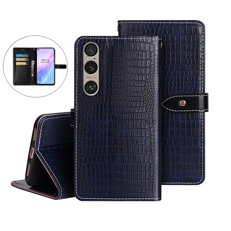 For Sony Xperia 1 VI idewei Crocodile Texture Leather Phone Case(Dark Blue) by idewei