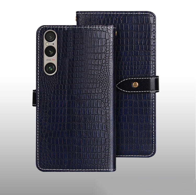 For Sony Xperia 1 VI idewei Crocodile Texture Leather Phone Case(Dark Blue) by idewei