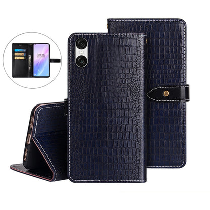 For Sony Xperia 10 VI idewei Crocodile Texture Leather Phone Case(Dark Blue) by idewei