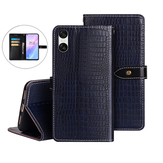 For Sony Xperia 10 VI idewei Crocodile Texture Leather Phone Case(Dark Blue) by idewei