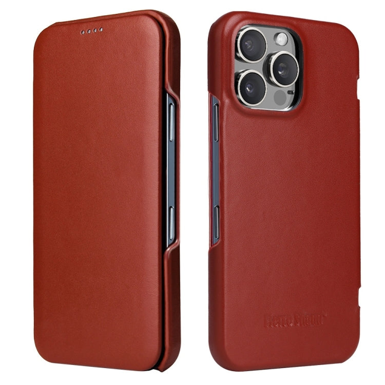 For iPhone 16 Pro Max Fierre Shann Top Layer Cowhide Business Magnetic Leather Phone Case(Brown) by FIERRE SHANN