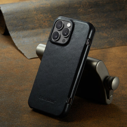 For iPhone 16 Pro Max Fierre Shann Top Layer Cowhide Business Magnetic Leather Phone Case(Black) by FIERRE SHANN