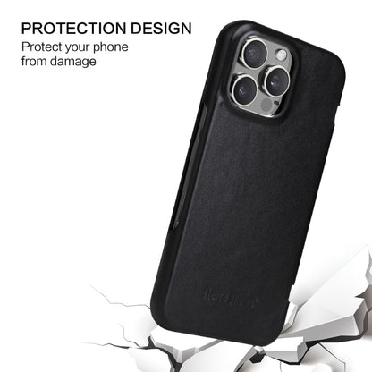 For iPhone 16 Pro Max Fierre Shann Top Layer Cowhide Business Magnetic Leather Phone Case(Black) by FIERRE SHANN