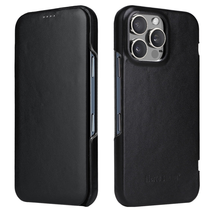 For iPhone 16 Pro Fierre Shann Top Layer Cowhide Business Magnetic Leather Phone Case(Black) by FIERRE SHANN