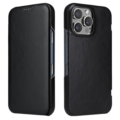 For iPhone 16 Pro Fierre Shann Top Layer Cowhide Business Magnetic Leather Phone Case(Black) by FIERRE SHANN