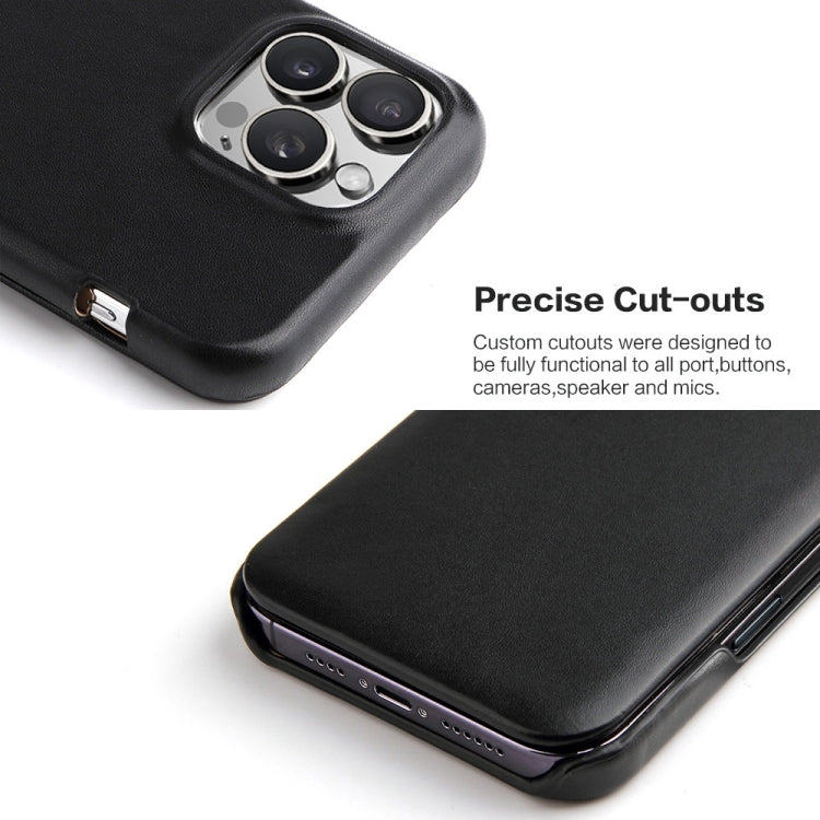 For iPhone 16 Pro Fierre Shann Top Layer Cowhide Business Magnetic Leather Phone Case(Black) by FIERRE SHANN