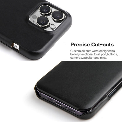 For iPhone 16 Pro Fierre Shann Top Layer Cowhide Business Magnetic Leather Phone Case(Black) by FIERRE SHANN