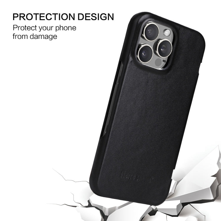 For iPhone 16 Pro Fierre Shann Top Layer Cowhide Business Magnetic Leather Phone Case(Black) by FIERRE SHANN
