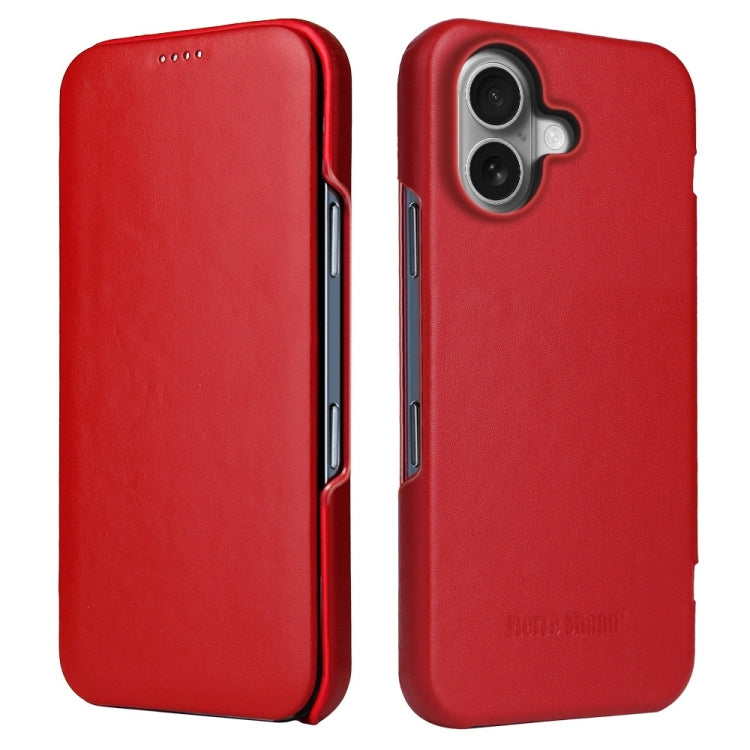 For iPhone 16 Plus Fierre Shann Top Layer Cowhide Business Magnetic Leather Phone Case(Red) by FIERRE SHANN