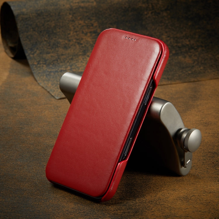 For iPhone 16 Plus Fierre Shann Top Layer Cowhide Business Magnetic Leather Phone Case(Red) by FIERRE SHANN