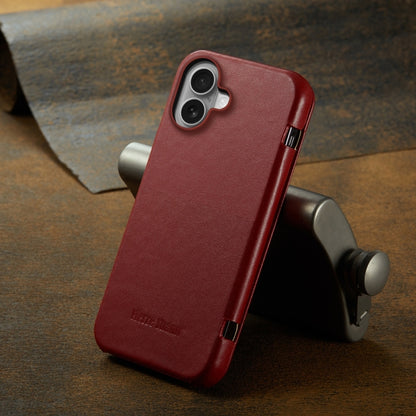 For iPhone 16 Plus Fierre Shann Top Layer Cowhide Business Magnetic Leather Phone Case(Red) by FIERRE SHANN