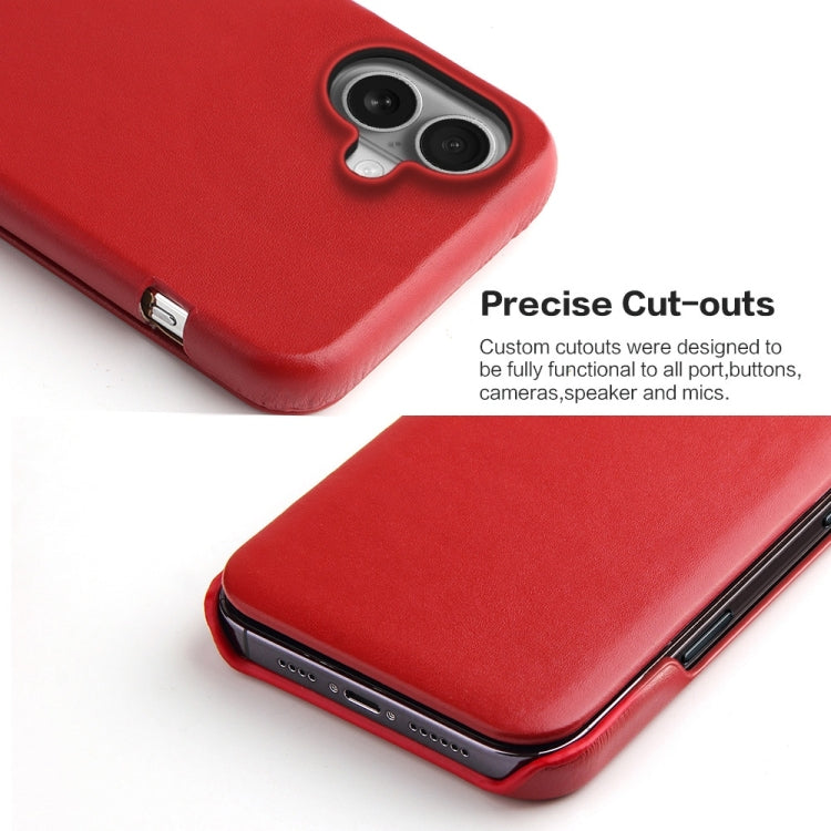 For iPhone 16 Plus Fierre Shann Top Layer Cowhide Business Magnetic Leather Phone Case(Red) by FIERRE SHANN