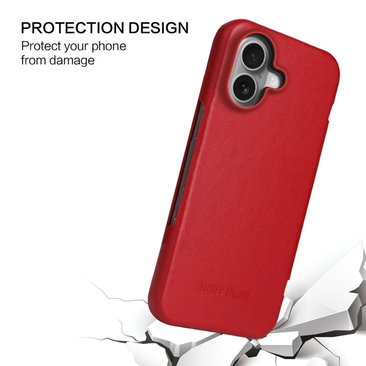 For iPhone 16 Plus Fierre Shann Top Layer Cowhide Business Magnetic Leather Phone Case(Red) by FIERRE SHANN