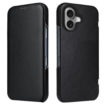 For iPhone 16 Plus Fierre Shann Top Layer Cowhide Business Magnetic Leather Phone Case(Black) by FIERRE SHANN