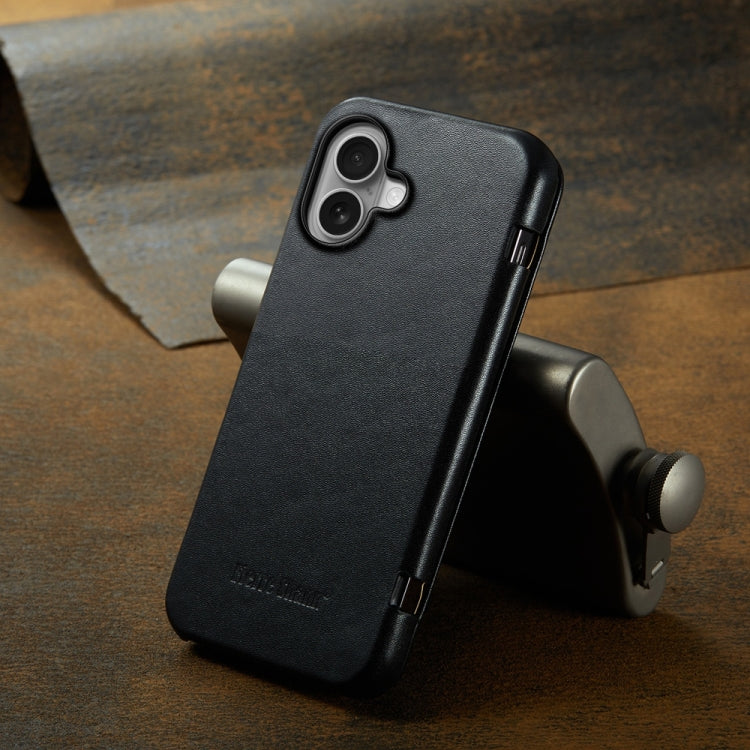 For iPhone 16 Plus Fierre Shann Top Layer Cowhide Business Magnetic Leather Phone Case(Black) by FIERRE SHANN