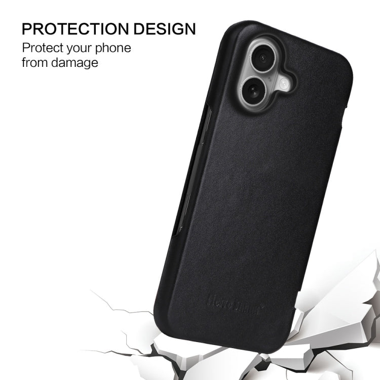 For iPhone 16 Plus Fierre Shann Top Layer Cowhide Business Magnetic Leather Phone Case(Black) by FIERRE SHANN