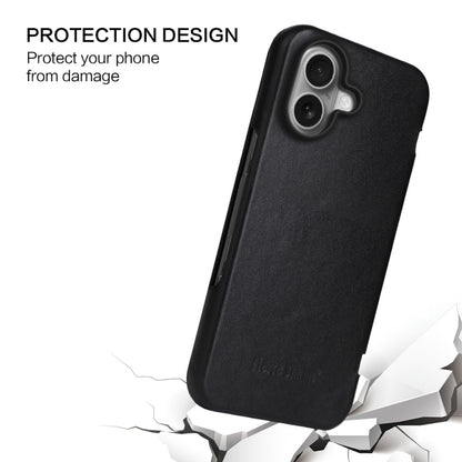For iPhone 16 Plus Fierre Shann Top Layer Cowhide Business Magnetic Leather Phone Case(Black) by FIERRE SHANN