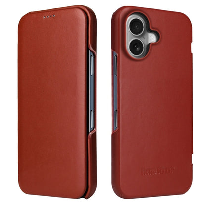 For iPhone 16 Fierre Shann Top Layer Cowhide Business Magnetic Leather Phone Case(Brown) by FIERRE SHANN