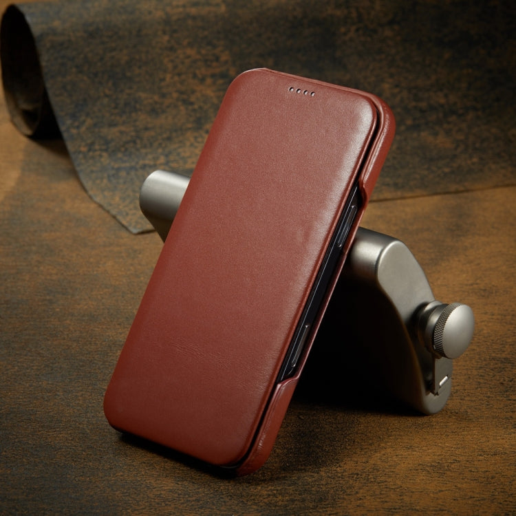 For iPhone 16 Fierre Shann Top Layer Cowhide Business Magnetic Leather Phone Case(Brown) by FIERRE SHANN